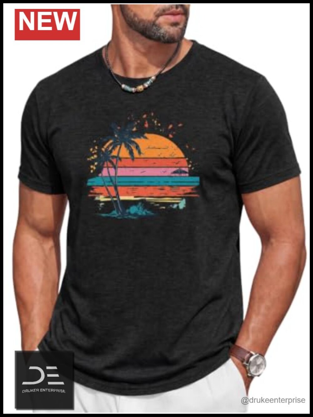 Men's Tropical Vintage Hawaiian Graphic Crewneck Short Sleeve T-Shirt